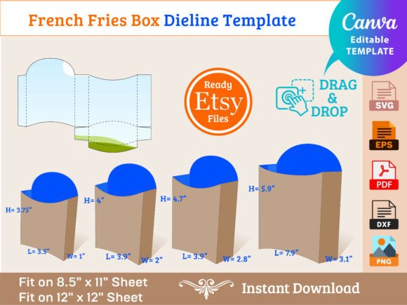 Download French Fries Box Dieline Template - Template Collection